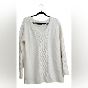 Lane Bryant Plus Size 14/16 Ivory Cable Knit V Neck Sweater